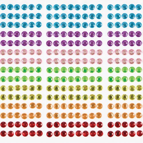 Rainbow Self-Adhesive Gem Stones (Pack of 120) Craft Embellishments 7 assorted colours - Red, Orange, Yellow, Green, Blue, Pink & Purple