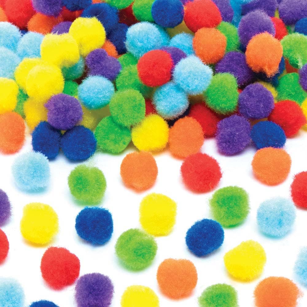 Rainbow Colours Self-Adhesive Pom Poms (Pack of 200) 7 Assorted Colours, Size 10mm, No Glue Required, Craft Supplies
