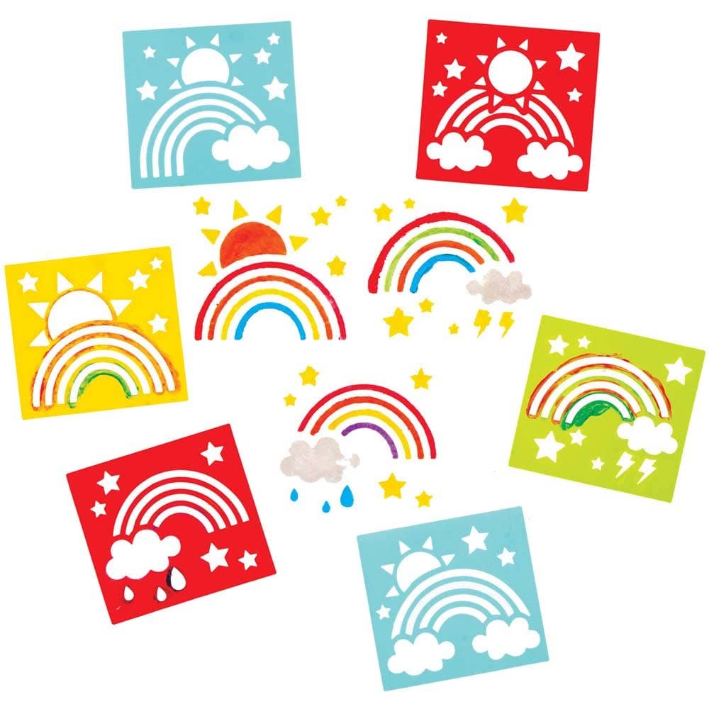 Rainbow Stencils (Pack of 8) Washable, Print & Decorate, 8 Assorted Designs