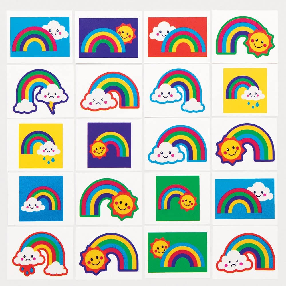 Rainbow Temporary Tattoos (Pack of 60) 15 Assorted Designs, Easy Apply & Removal