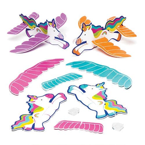 Rainbow Unicorn Gliders (Pack of 8) Pocket Money Toys 4 assorted colours - Purple, Turquoise, Orange & Pink