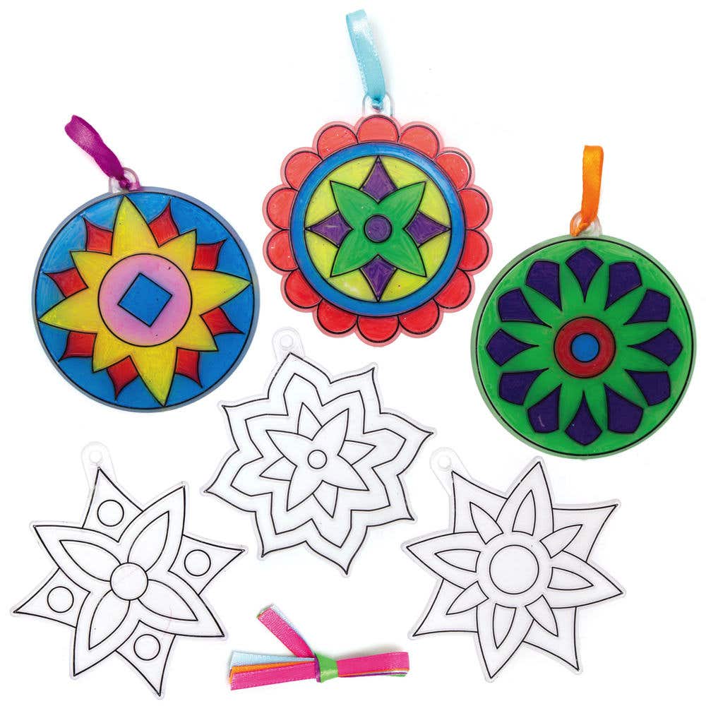 Rangoli Suncatchers (Pack of 10) Decoration Craft Kits 5 assorted ribbon colours - Pink, Green, Blue, Purple & Orange