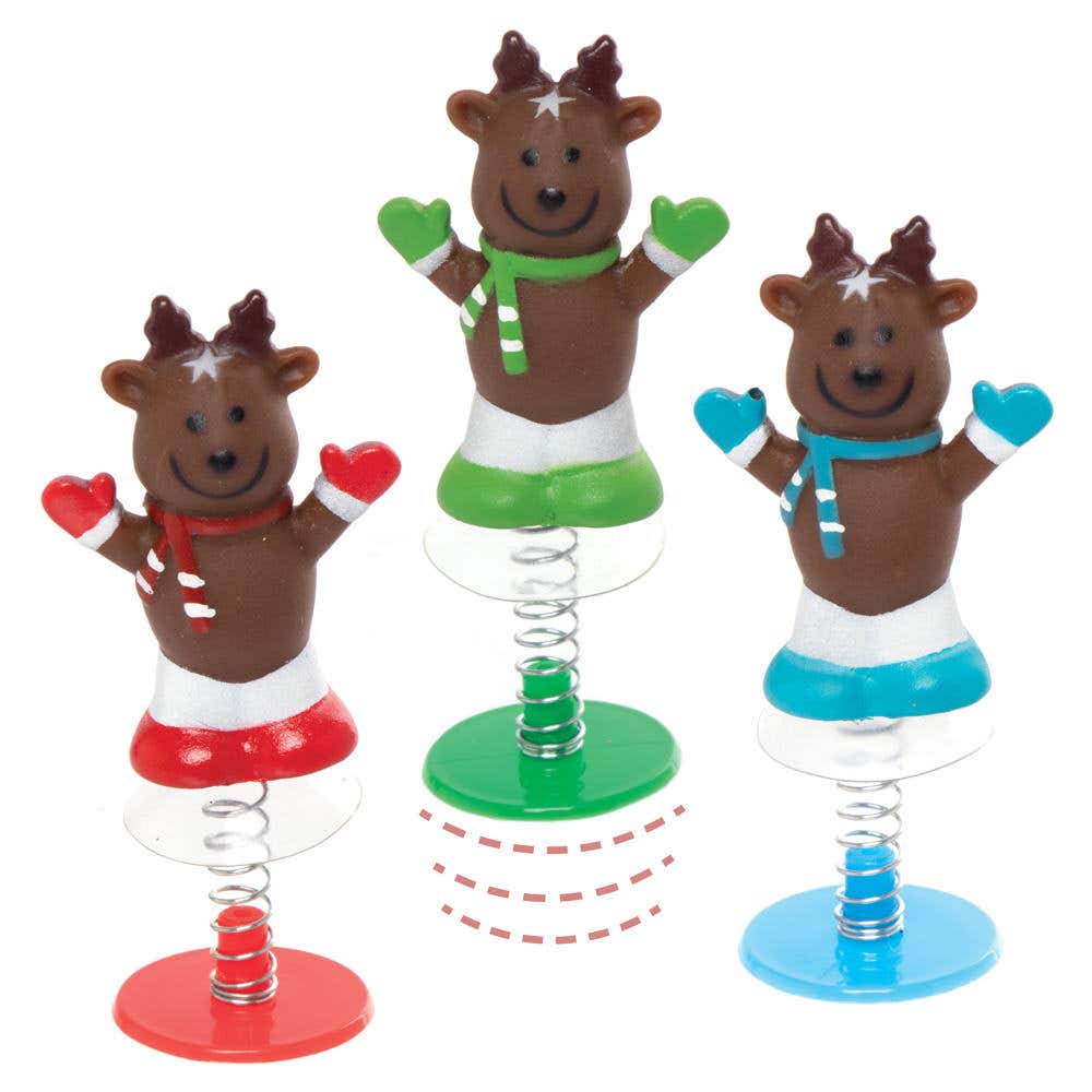 Reindeer Jump-ups (Pack of 6) Fun Festive Toys, 3 Colours, Christmas Toys