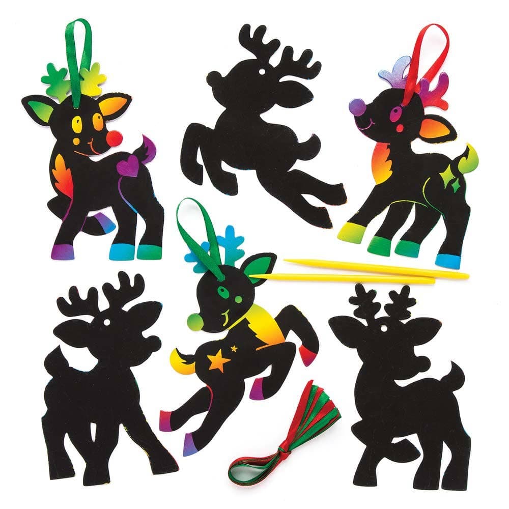 Reindeer Scratch Art Decorations (Pack of 10) Christmas Crafts