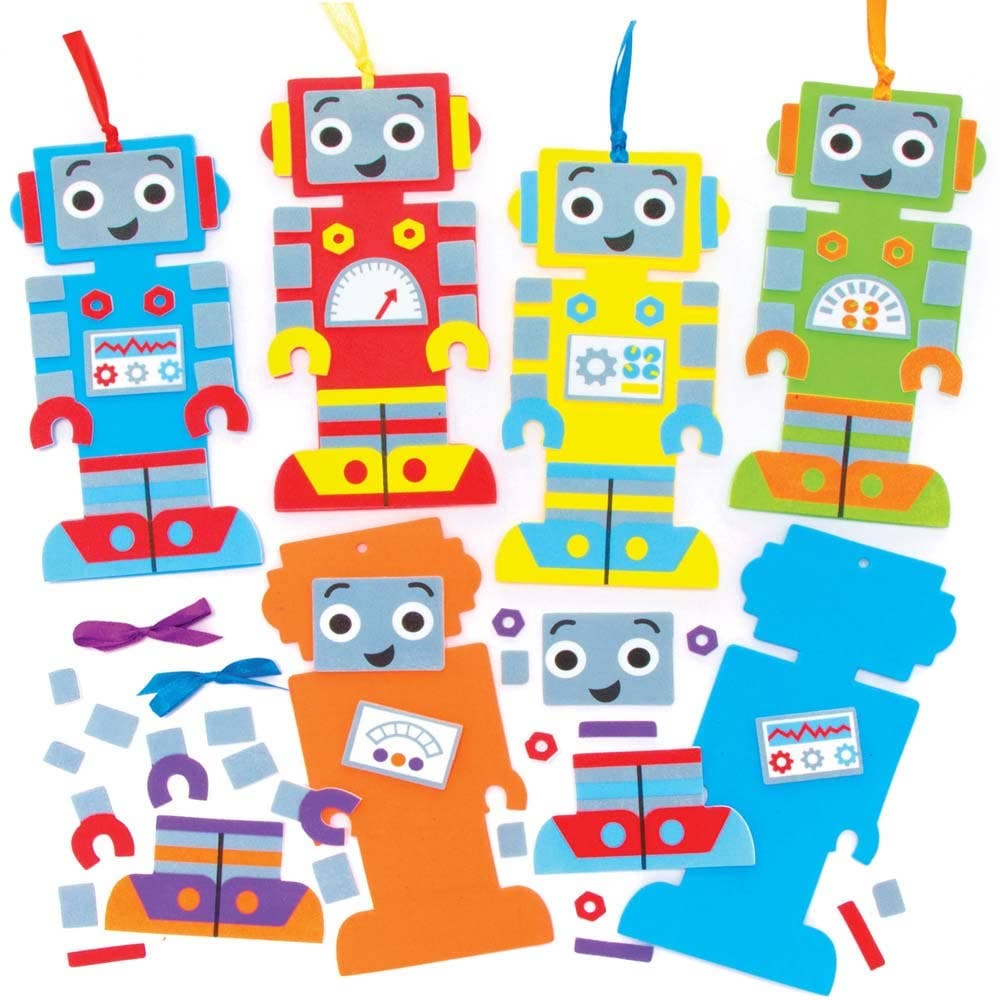 Robot Bookmark Kits (Pack of 5) Decoration Craft Kits 5 assorted colours - Red, Orange, Blue, Yellow & Green