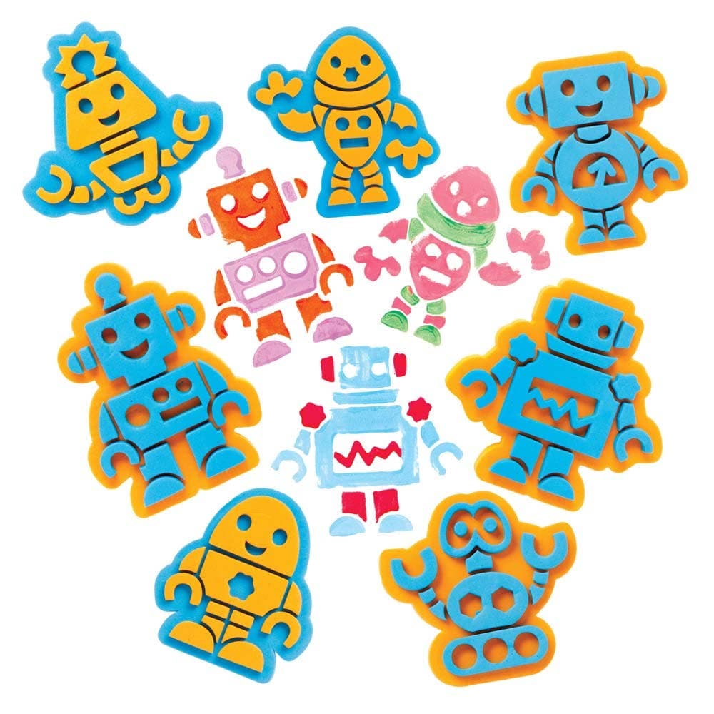 Robot Foam Stampers (Pack of 10) Art Supplies, Art Materials 2 foam colours - Orange & Blue