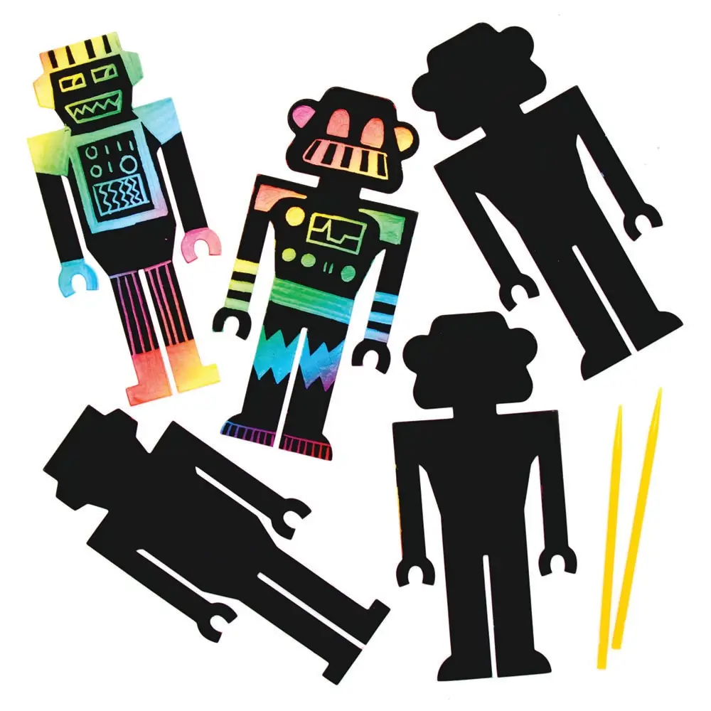 Robot Scratch Art Bookmarks (Pack of 10) Decoration Craft Kits