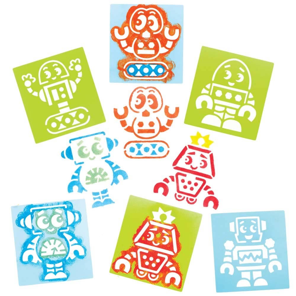 Robot Stencils (Pack of 8) Art Supplies, Art Materials 2 stencil colours - Blue & Green