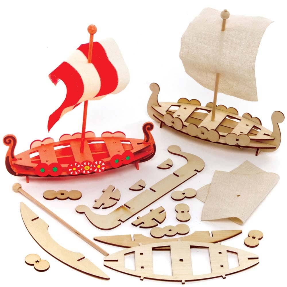 Roman Ship 3D Wooden Kits (Pack of 3) Design Your Own, 16.5cm x 13.5cm, Art Craft Kits