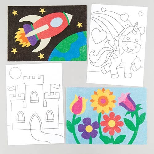 Sand & Glitter Art Pictures (Pack of 8) Arts & Crafts Kit, 8 Assorted Designs, 21cm x 15cm, Sticky Surface Included