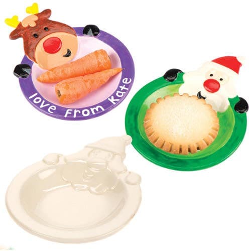 Santa & Reindeer Porcelain Plates (Pack of 2) Christmas Pottery Painting, Plate Size 15cm x 11cm