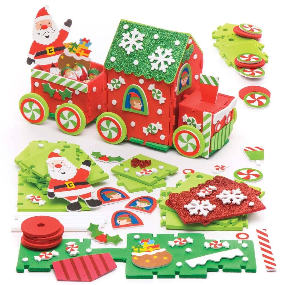 Santa's Train Kits (Pack of 2) All-In-One Craft Kit, 2 Assorted Colours & Designs No Glue Required
