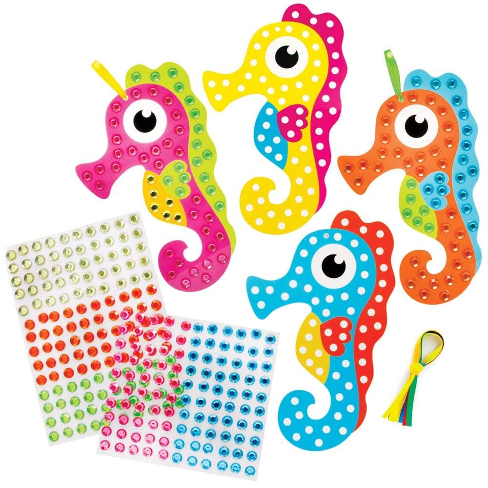 Seahorse Diamond Art Kits (Pack of 4) Art Craft Kits 5 gem colours - Blue, Pink, Green, Orange & Yellow