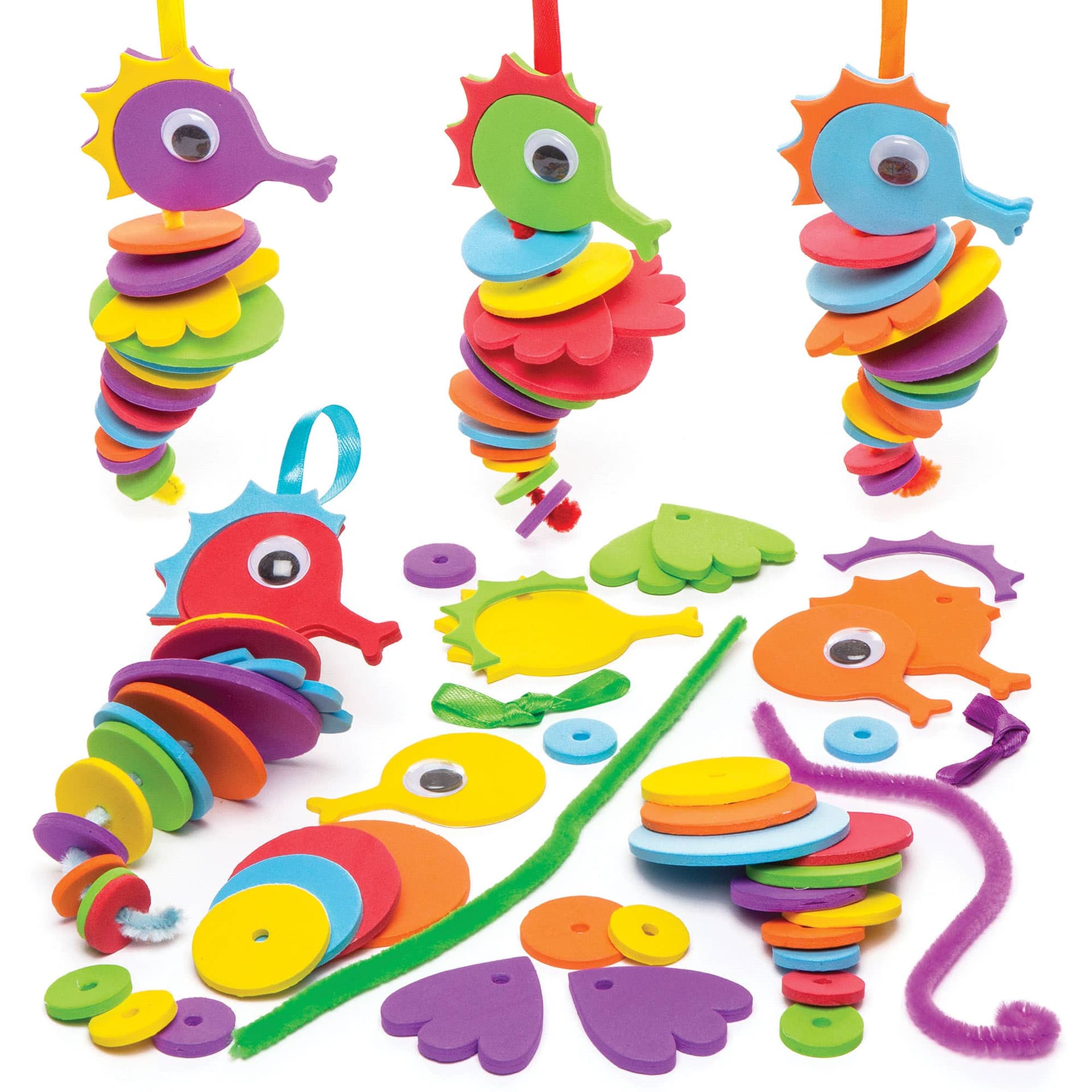 Seahorse Stacking Kits (Pack of 6) Foam Crafts For Kids, 6 Assorted Foam Colours, Mix & Match