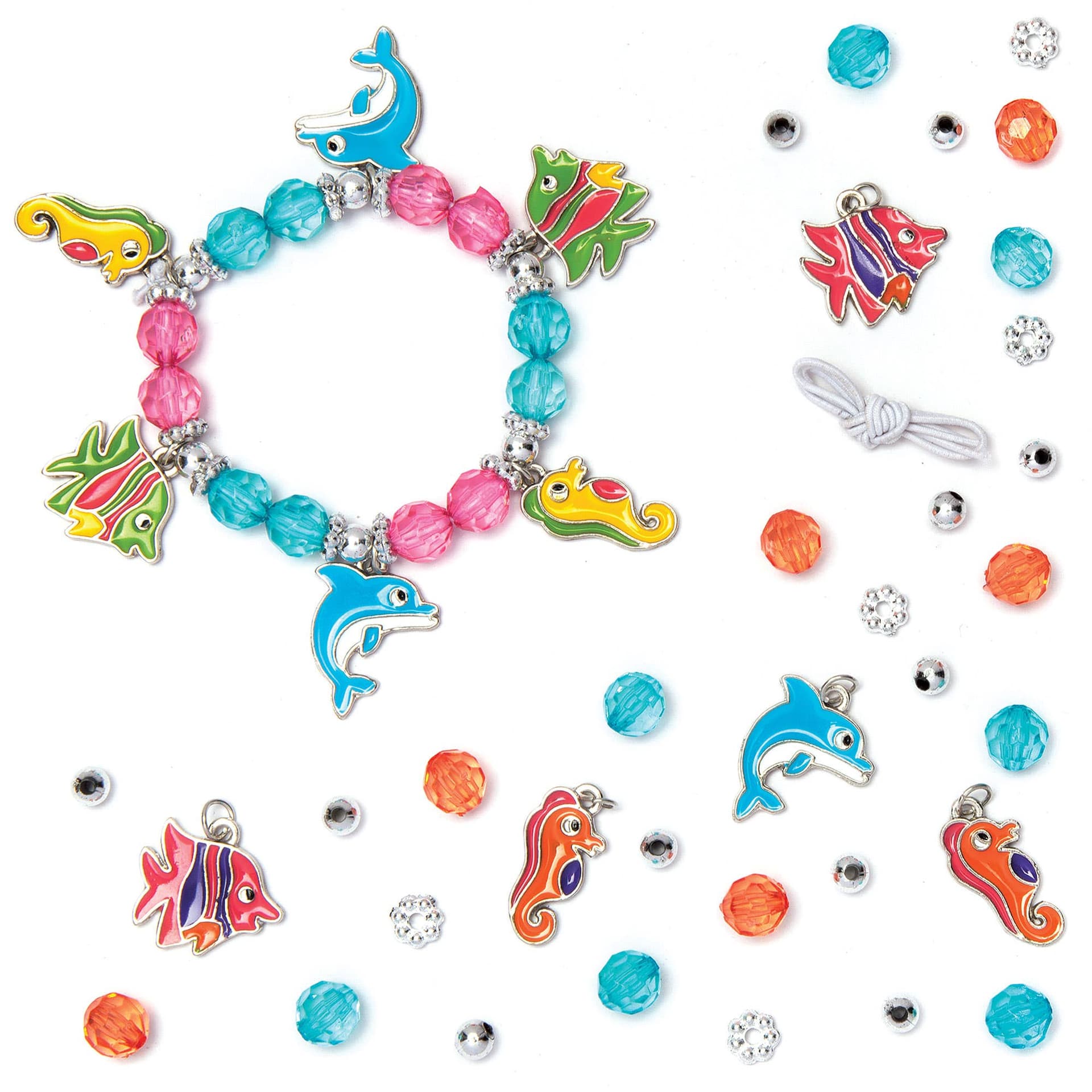Sealife Charm Bracelet Kits (Pack of 3) Jewellery 3 colourways - Blue/Green, Pink/Blue & Orange/Blue
