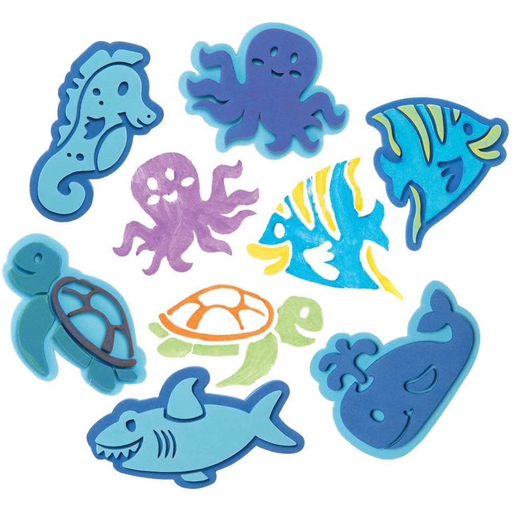 Sealife Foam Stampers (Pack of 10) 10 Assorted Sea Animals, Washable & Reuseable, Easy Grip, Art Supplies