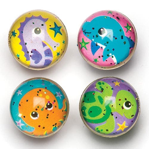Sealife Glitter Bouncy Balls (Pack of 8) Pocket Money Toys, 4 Assorted Designs - Turtle, Octopus, Dolphin & Sea Horse