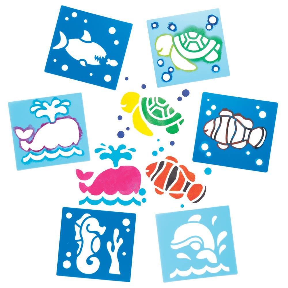 Sealife Stencils (Pack of 6) Art Supplies, Art Materials 2 stencil colours - Light Blue & Dark Blue