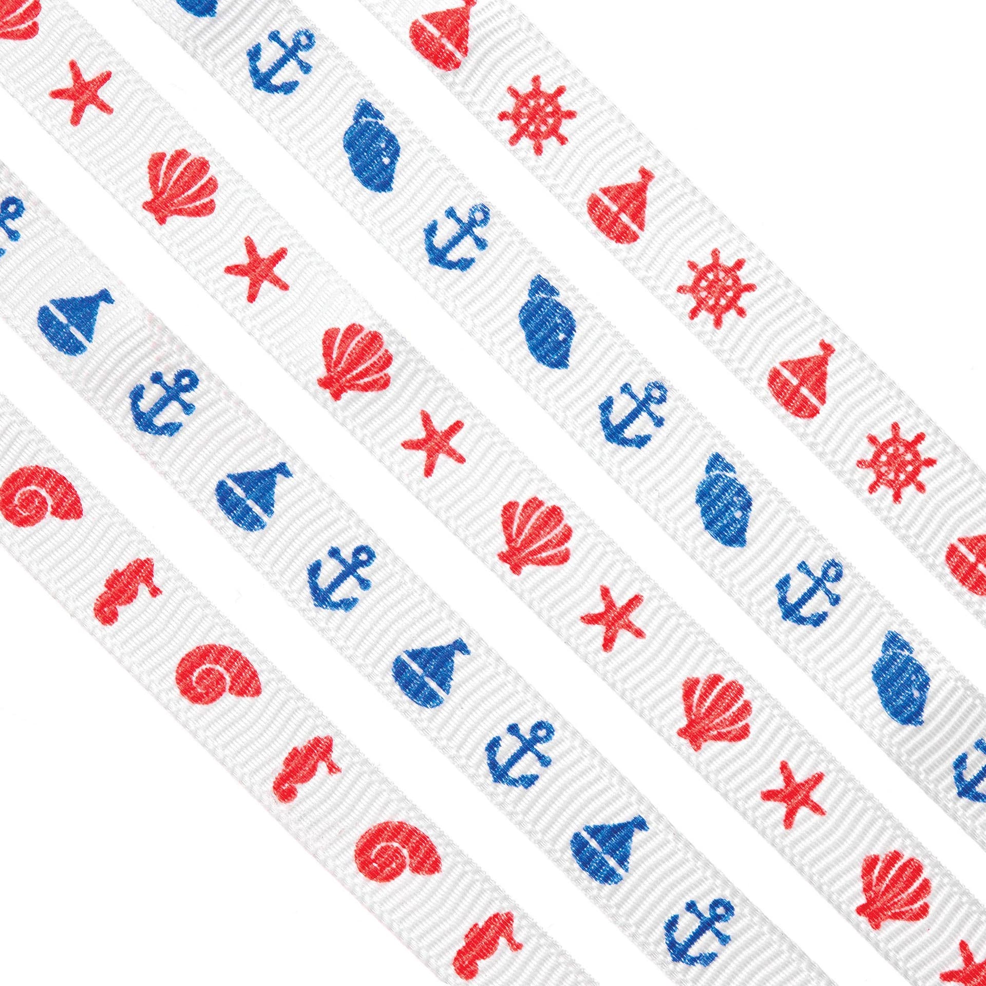 Seaside Ribbons (Pack of 5) Craft Embellishments 2 assorted colours - Red & Blue