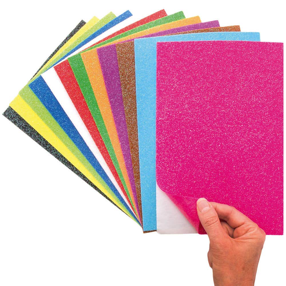 Self-adhesive Glitter Felt Sheets (Pack of 12) Craft Embellishments 12 assorted glitter colours