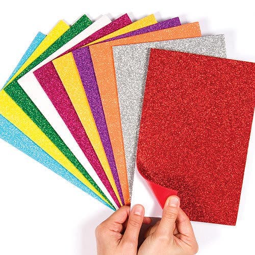 Self-Adhesive Glitter Foam Sheets (Pack of 10) 10 Assorted Colours, Sheet Size 23cm x 15cm, Easy Cut