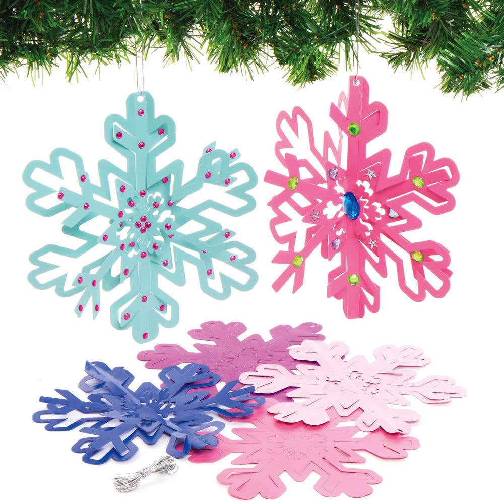Snowflake Spiral Decorations (Pack of 12) Christmas Crafts 6 assorted snowflake colours - Light Blue, Dark Blue, Pink, Lavender, Violet & White