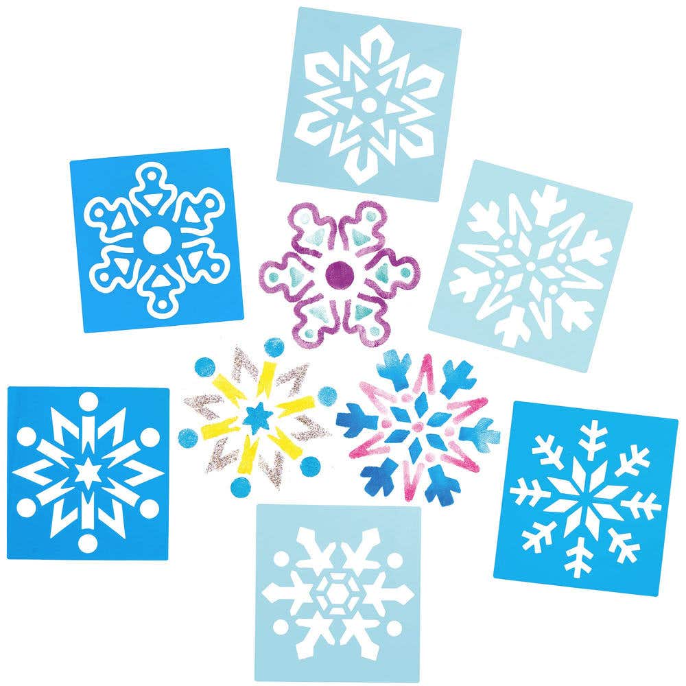 Snowflake Stencils (Pack of 8) Christmas Craft Supplies 2 stencil colours - Light Blue & Dark Blue