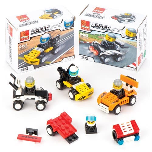 Speed Racer Building Brick Kits (Pack of 4) 4 Assorted Designs, Individually Boxed, Creative Play Toys