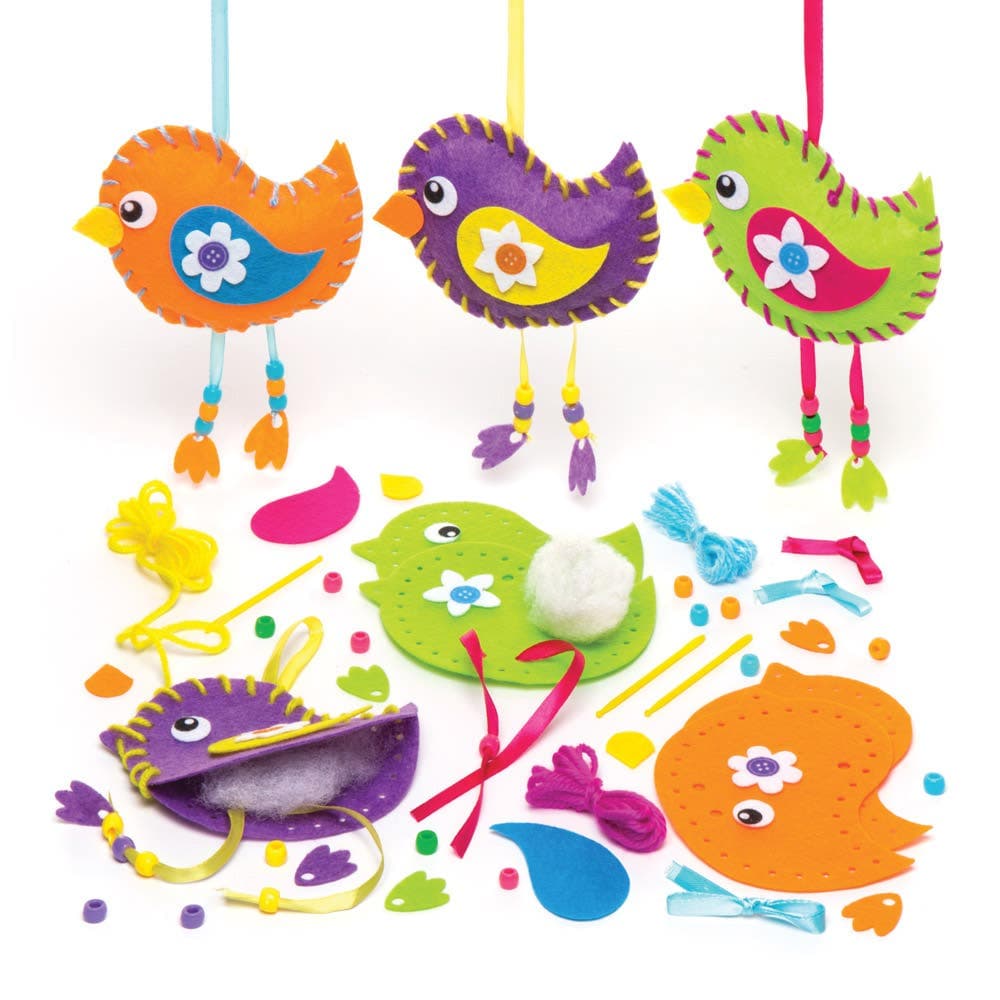 Spring Bird Decoration Sewing Kits (Pack of 3) Sewing & Weaving Craft Kits 3 assorted colours - Orange, Purple & Green