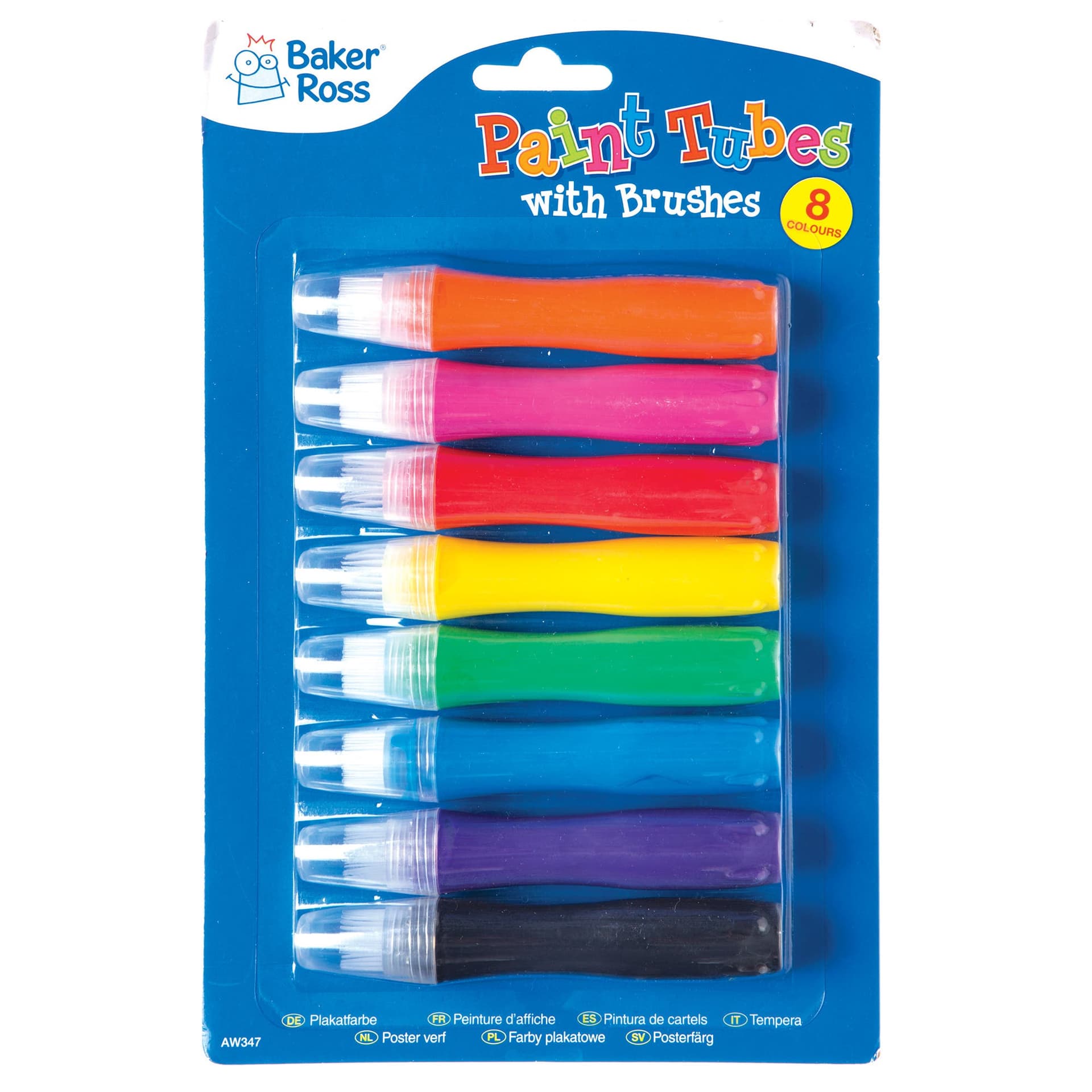 Squeeze & Brush Paint Tubes (Pack of 8) Art Supplies, Art Materials 8 assorted colours - Orange, Pink, Red, Yellow, Green, Blue, Purple & Black