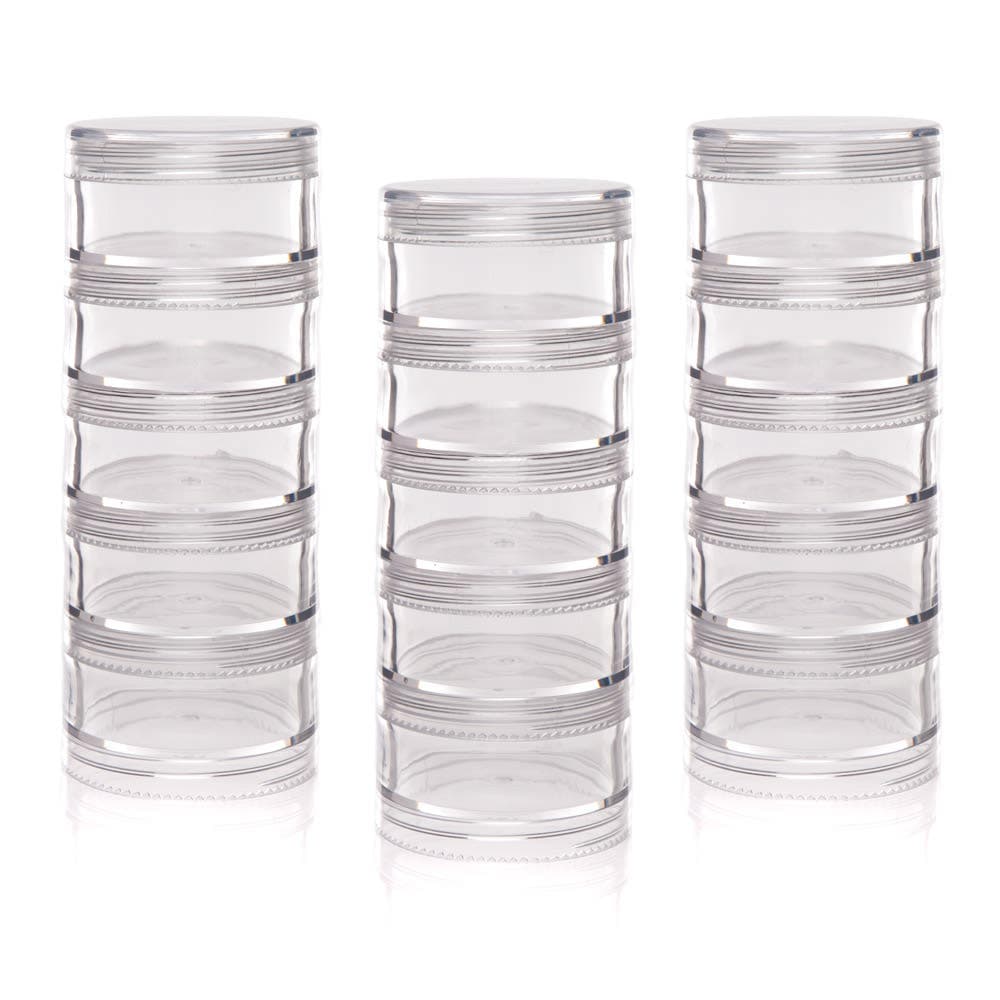Stackable Screw Top Storage Pots (Per 3 sets) 5 Interlocking Pots Per Set, 50mm Diameter, Craft Storage