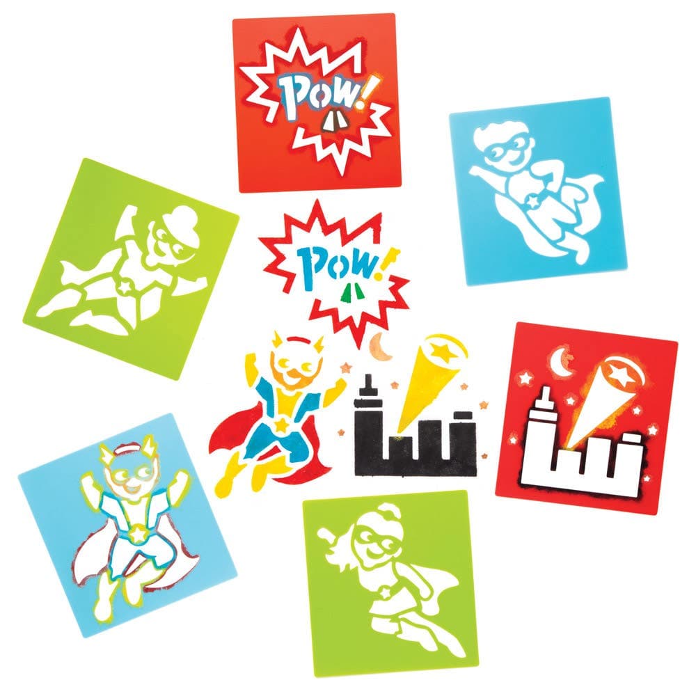 Star Superhero Stencils (Pack of 6) Art Supplies, Art Materials 2 stencil colours - Red & Green