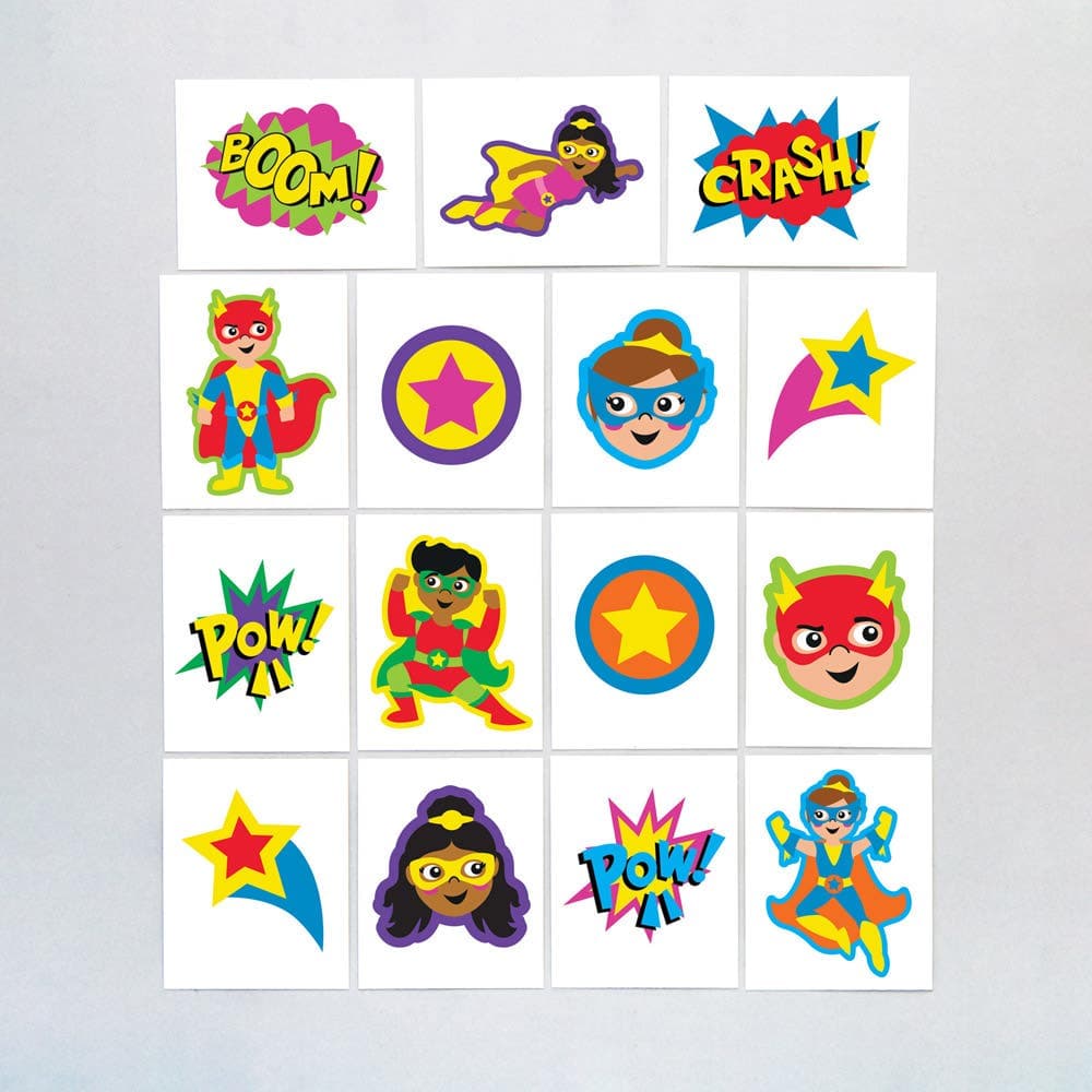 Star Hero Temporary Tattoos (Pack of 48) 24 Assorted Designs, Easy Apply & Removal
