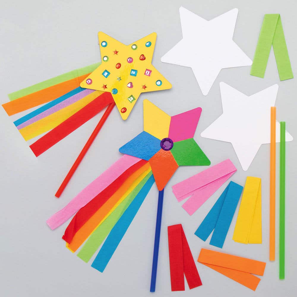 Star Wand Kits (Pack of 8) Coloured Streamers Included, Fun & Educational, Crafts For Kids
