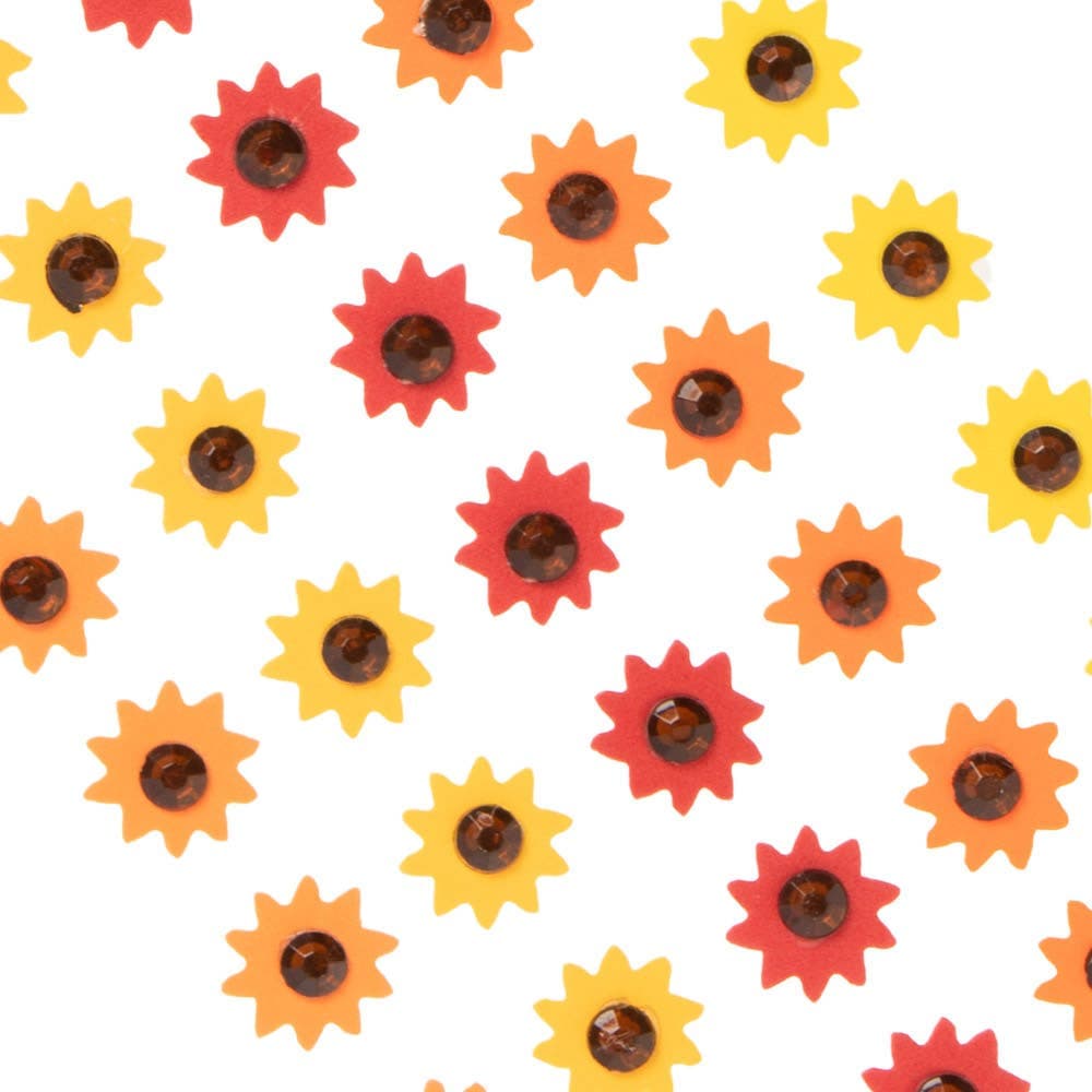 Sunflower Gem Foam Stickers (Pack of 100) Stickers 5 sunflower colours - Yellow, Light Yellow, Orange, Light Orange & Red