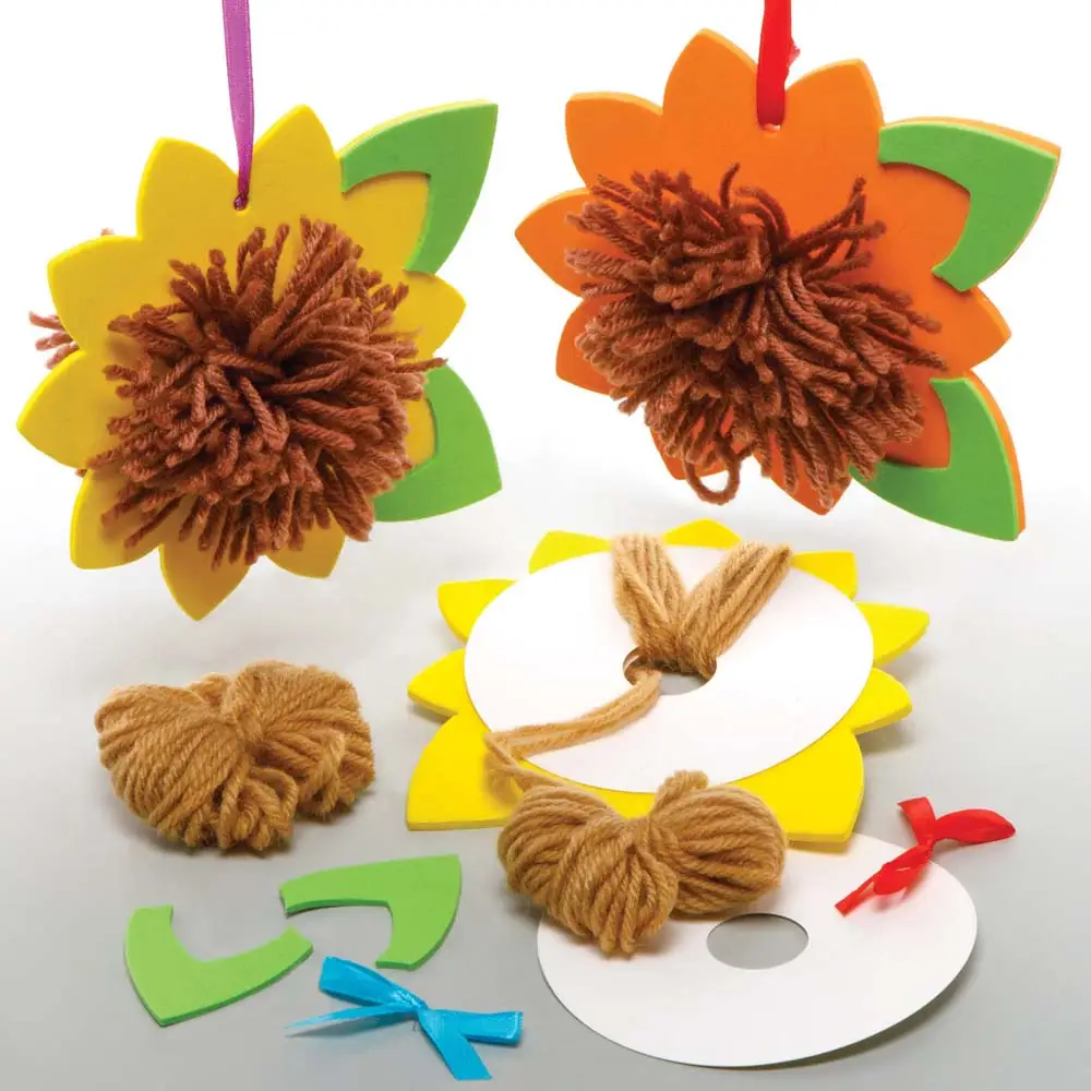 Sunflower Pom Pom Kits (Pack of 3) Art Craft Kits 3 sunflower colours - Yellow, Orange & Light Orange