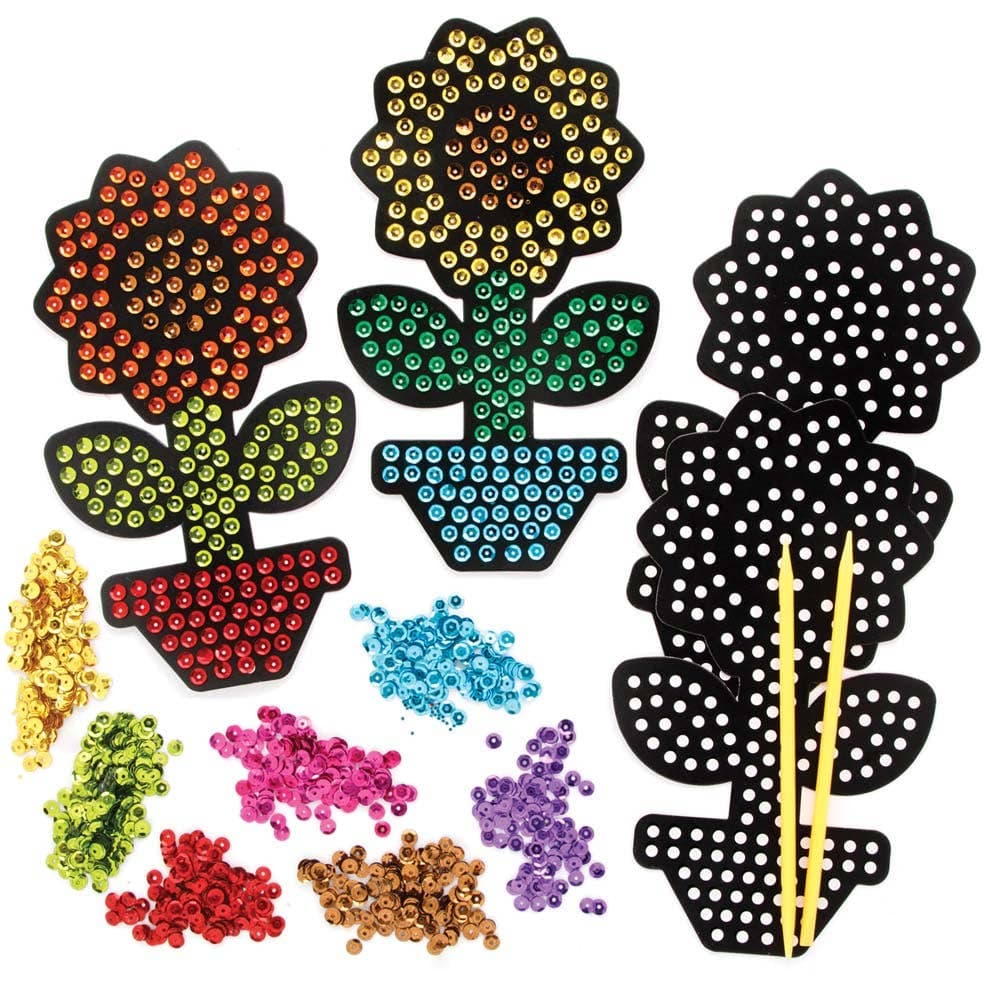 Sunflower Sequin Craft Kits (Pack of 4) Craft Kits For Kids 9 sequin colours - Green, Light Green, Orange, Yellow, Brown, Purple, Red, Blue & Pink