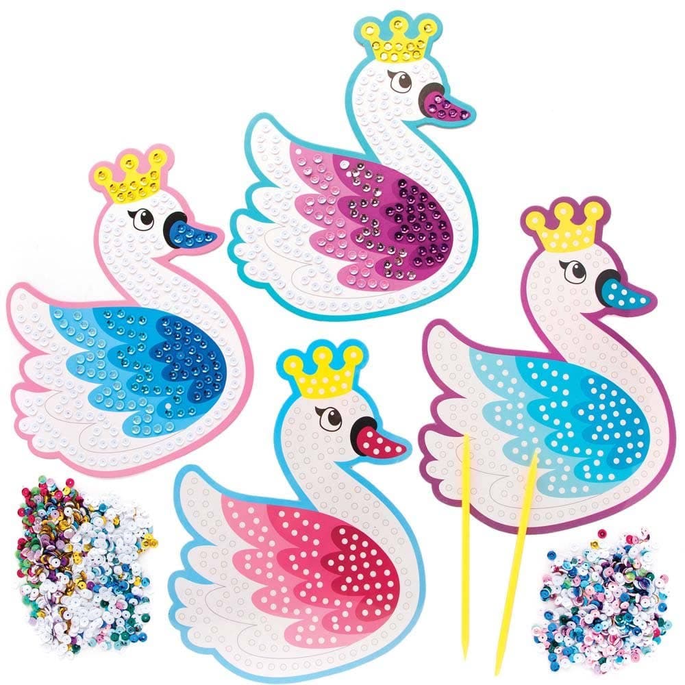 Swan Princess Sequin Craft Kits (Pack of 4) Craft Kits For Kids 4 assorted colours - Blue, Purple, Teal & Pink