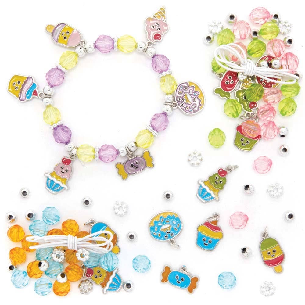 Sweet Treats Charm Bracelet Kits (Pack of 3) Jewellery 3 assorted colourways - Purple/Yellow, Orange/Blue & Pink/Green