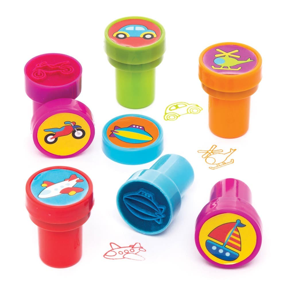 Transport Self-Inking Stampers (Pack of 10) Small Toys 5 ink colours - Red, Blue, Green, Orange & Purple