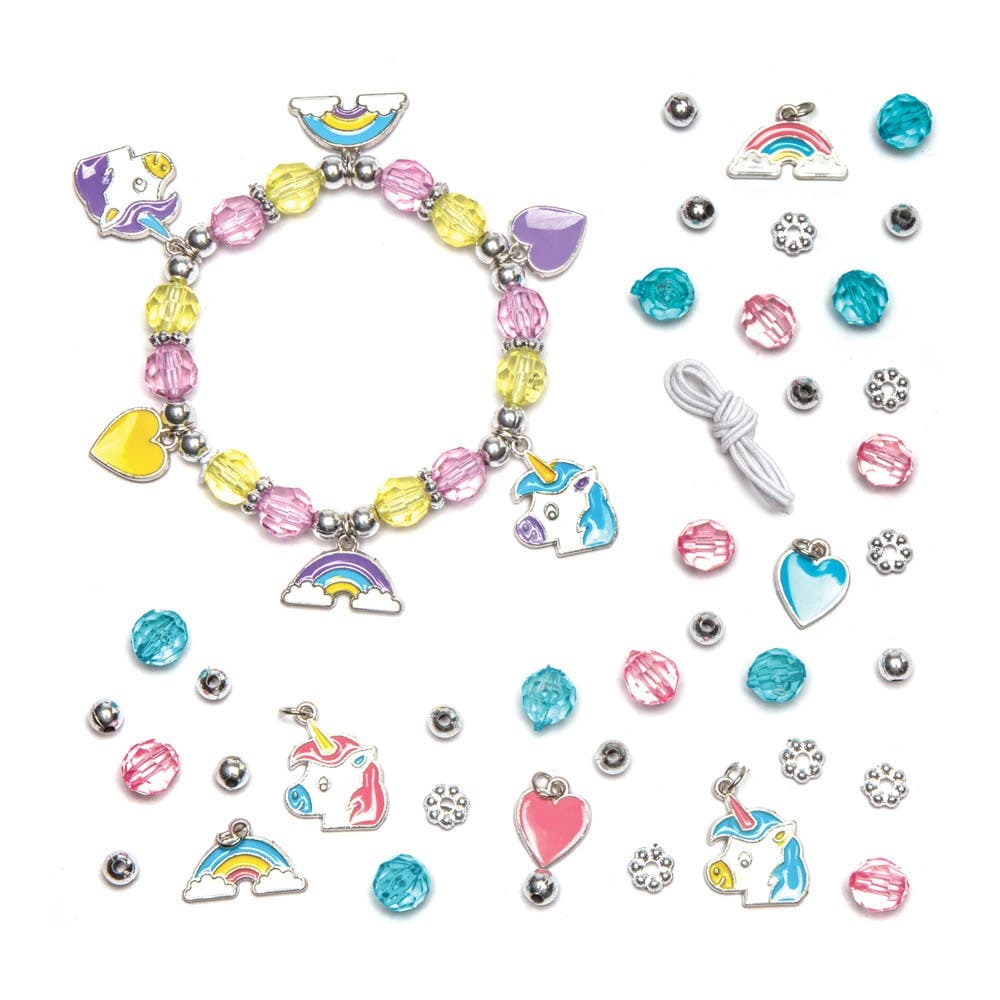 Unicorn Charm Bracelet Kits (Pack of 3) Beads, Charms & Cord Included, 6 Assorted Colours, All-In-One Jewellery Kits