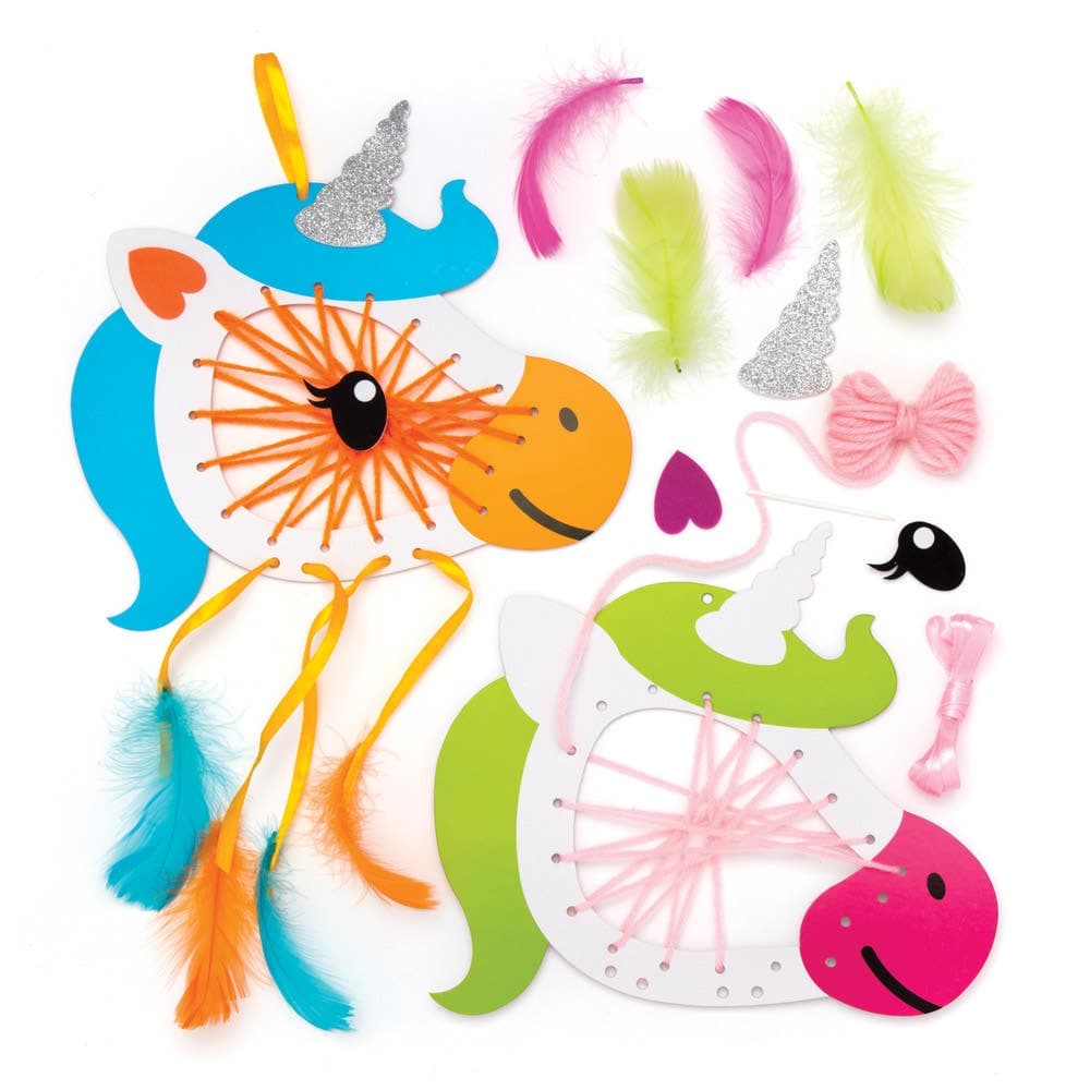 Unicorn Dreamcatcher Kits (Pack of 4) Decoration Craft Kits 4 colourways - Pink/Blue, Purple/Yellow, Blue/Orange & Green/Pink