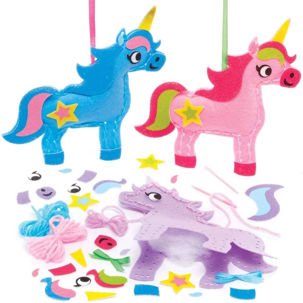 Unicorn Sewing Kits (Pack of 3) Sewing & Weaving Craft Kits 3 assorted colours - Pink, Purple & Blue
