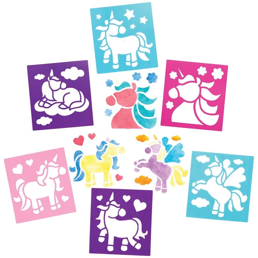 Unicorn Stencils (Pack of 8) Art Supplies, Art Materials 3 stencil colours - Pink, Purple & Blue