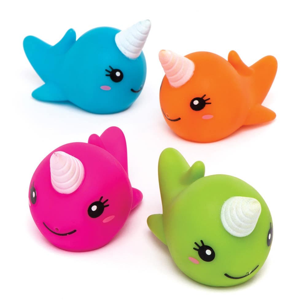 Unicorn Whale Water Squirters (Pack of 8) Soft & Sensory Toys 4 assorted colours - Green, Orange, Blue & Pink