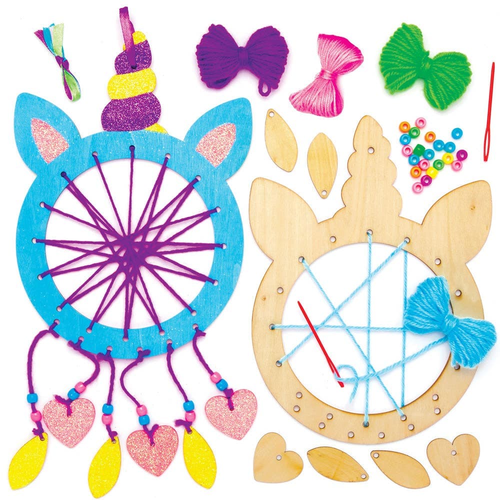 Unicorn Wooden Dreamcatcher Kits (Pack of 4) Decoration Craft Kits 4 assorted wool colours - Purple, Green, Blue & Pink