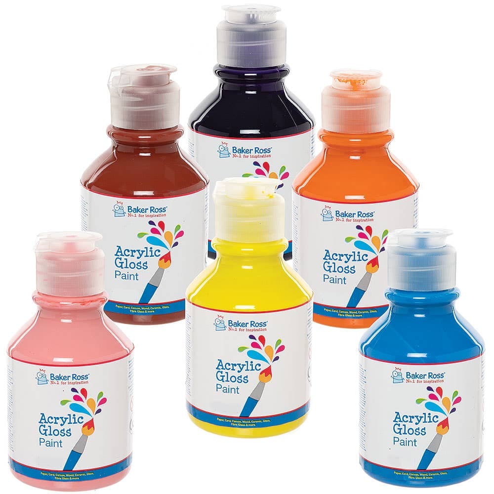 Secondary Colours Acrylic Paints Pack 150ml (Pack of 6) 6 assorted colours - Pink, Yellow, Brown, Blue, Purple & Orange