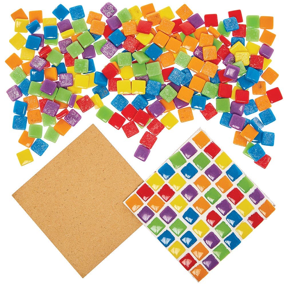 Mosaic Tile Coaster Kits (Pack of 4) 6 assorted mosaic piece colours - Red, Blue, Green, Yellow, Purple & Orange