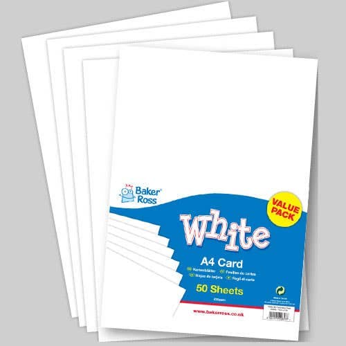 White Card Value Packs A4 (Pack of 50) Weight 220gsm, Craft Essentials, Made From Recycled Paper