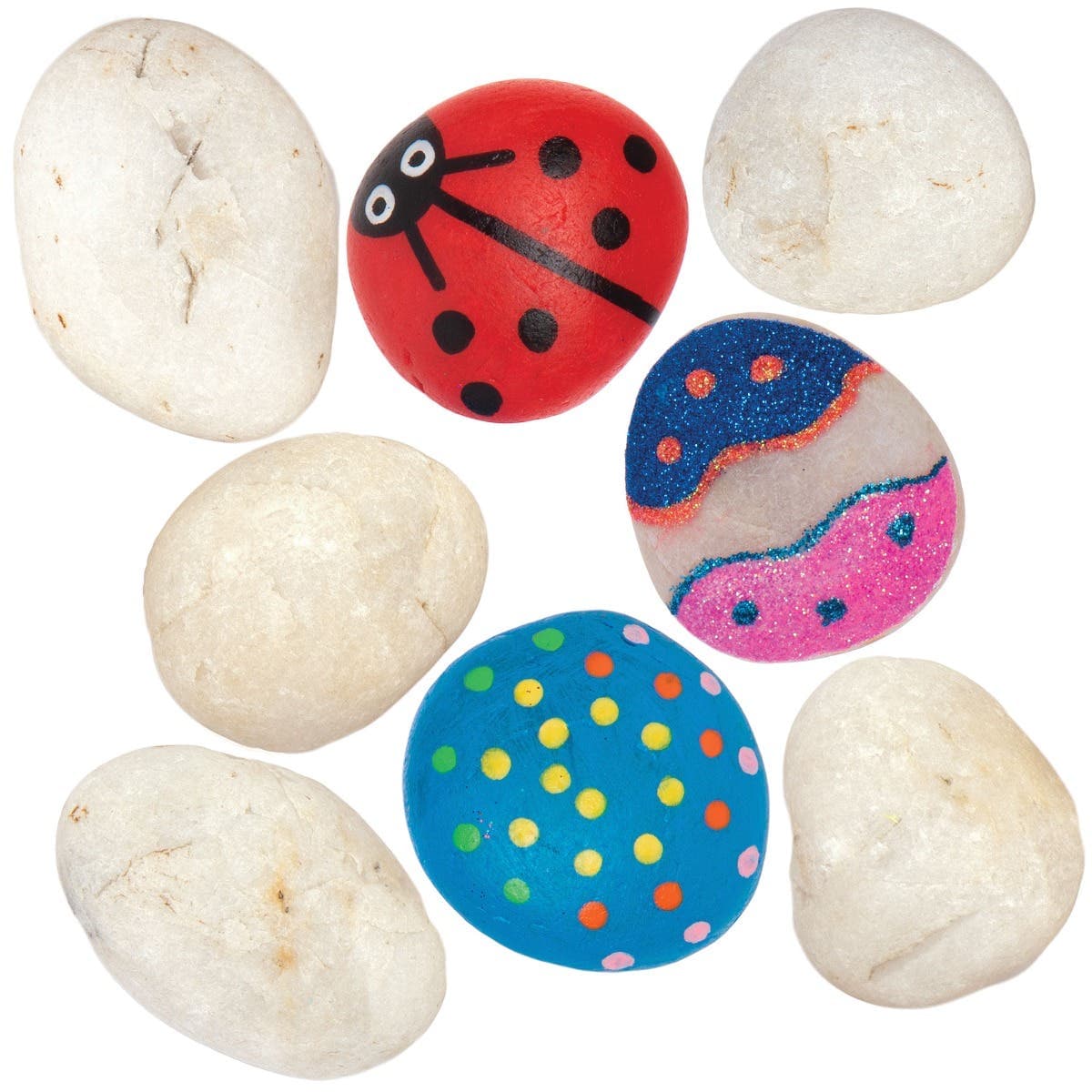 Large White Painting Stones, Approx. 6.5cm (Pack of 20) Flat Stones For Decoration, Assorted Shapes & Sizes
